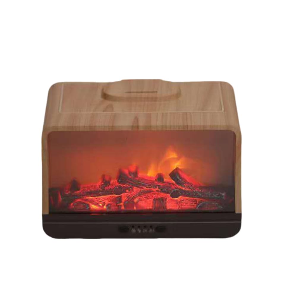 Aroma Diffuser 300ML Wood Texture Fireplace Aromatherapy Essential Oil Diffuser Humidifier Home Fragrance Air Mist for Office, Home, Bedroom, Living Room (Wood Texture)