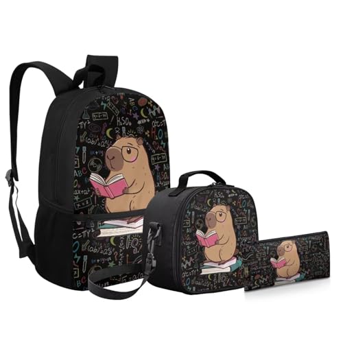 Cartoon Capybara Backpack for Boys Girls 3 Pack School Backpacks Set Reusable Lunch Box Pencil Bag Big Capacity Schoolbag with Side Pocket Adjustable Strap2