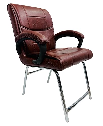 Image of Special Director Principal Office Visitor Study Chair with arm Rest and Cushioned seat Back, Chair Without Wheels, Holds Upto 125 kg (4, Tan, H Frame)