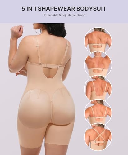 SHAPELLX Shapewear for Women Strapless Bodysuits Tummy Control Body Shaper Butt Lifting Shapewear with Removable Straps2