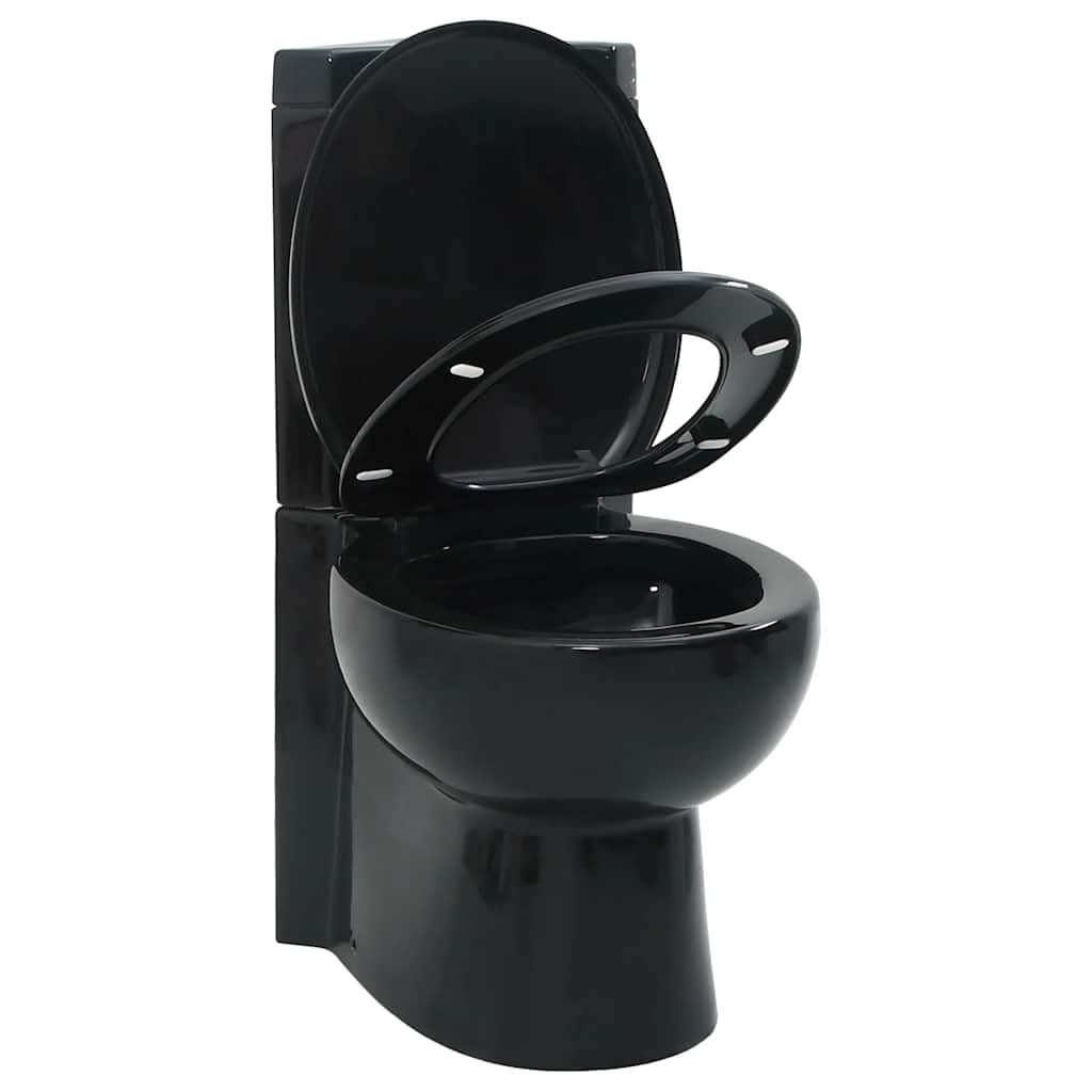 WC angolare da parete in ceramica nera, sedile WC SoftClose, 2 pulsanti, scarico posteriore orizzontale, per ristrutturazione del bagno