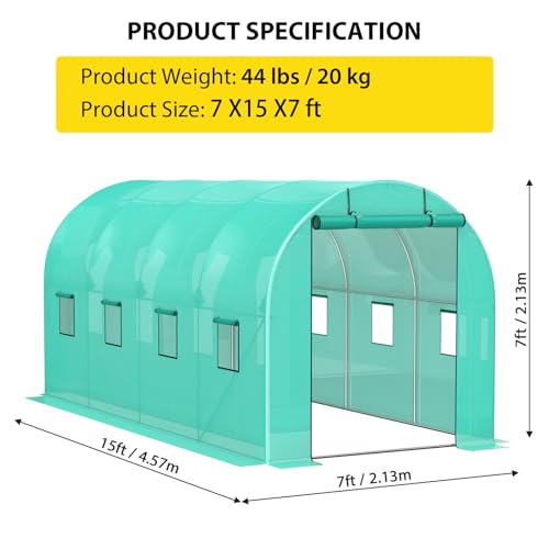 image for ChicCoutured 15x7x7 ft Walk-in Tunnel Greenhouse with Galvanized Steel