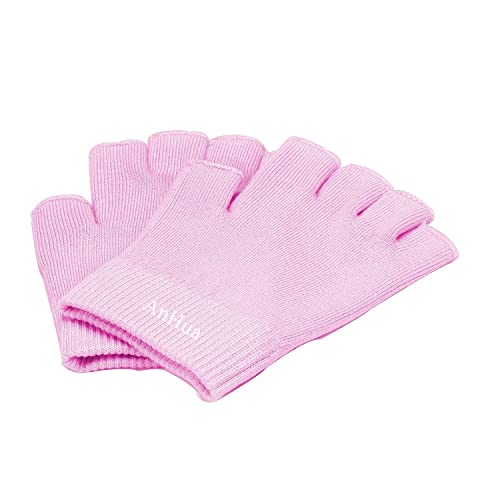 Anhua® Gel Cotton Moisturizing Gloves, Half Finger Touch Screen Gloves, Moisturizing Vitamin And Oil Infused, Against Dry Hard Cracked And Rough Hands Fingers, Color Pink #TOP4