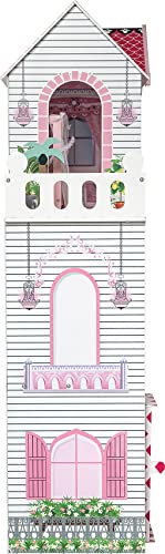 myToys ORIGINALS Puppenhaus mit 13 Möbeln, pink, 5 Zimmer und Treppe, manuell betriebener Aufzug und Balkon, mit 13… – Bild 7