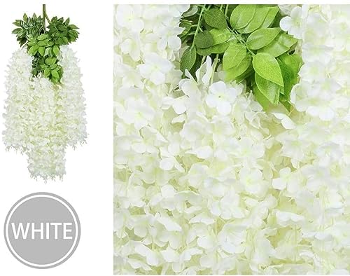 Image of SATYAM KRAFT 6 Pcs (43.2 inch) Artificial Wisteria Vine Garland | Long Silk Hanging Flowers String for Wedding Decoration Items, Shaadi Mandap, Party, Festival Event & Home Decor (White)
