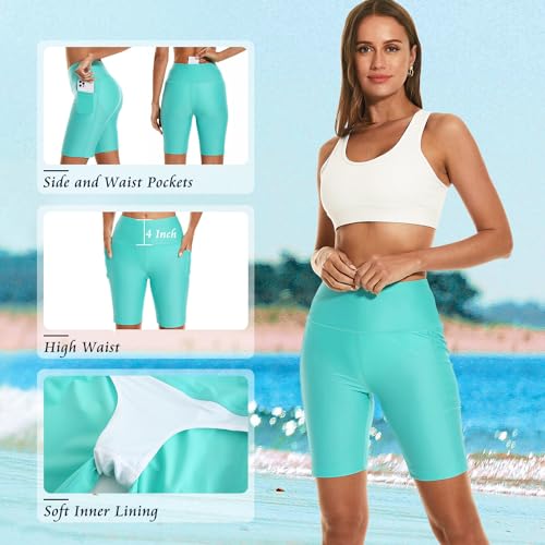 Image of HODOSPORTS Women's 3'' /5'' /7'' /9'' /12'' Swim Board Shorts UPF50+ High Waisted Quick Dry Swimsuit Bottoms with Pockets Liner