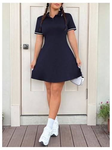 Image of RoseSeek Women's Plus Size Football Jersey Dress Collared Golf Tennis Dress Button Front A Line Streetwear Dresses