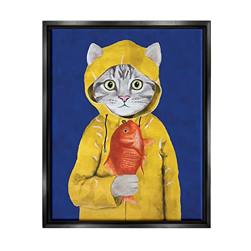 Fisherman Feline Yellow Coat Cat, 24 x 30 Inch Canvas in Floater Frame
