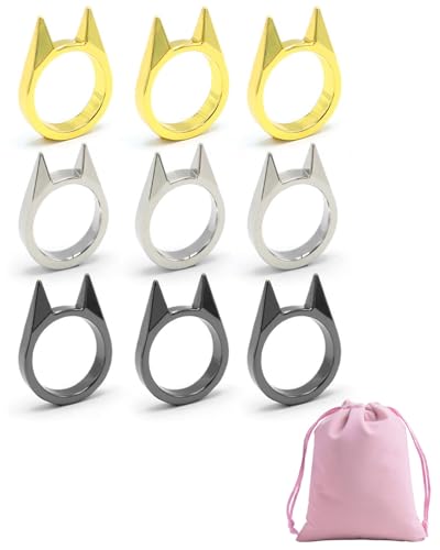 TPZORJX 9PCS Katzenohren Ring Zinklegierung, Niedliche Katzenringe Set Kreativer Self Defense Ring Selbstverteidigung Katzenringe Freundschaftsringe Dekoration Legal Ring，Mit 1 Aufbewahrungstasche