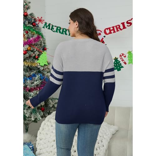 Plus Size Sweaters for Women 2025 Long Sleeve V Neck Color Block Tops Knit Pullover Casual Fall Winter Sweatshirts3