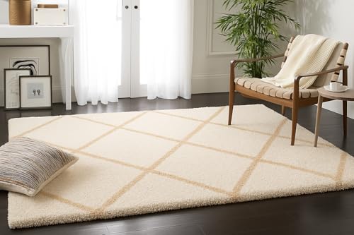 Image of Carpet for Hallway, Kitchen, and Modern Interiors, Cozy Shag Runner for Living Room, Entryway & Office Decor Size 4x6 feet Ivory B