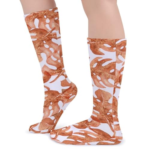 Unisex Novelty Socks,Terracotta Tropical Monstera Leaves Fashion Casual Calf Socks Breathable Athletic Sports Socks4