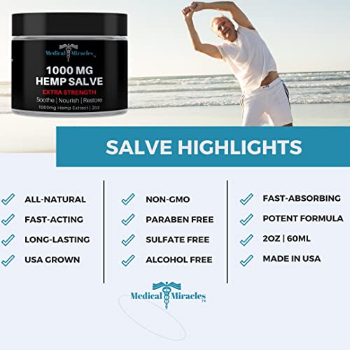 Medical Miracles Hemp 1000 Mg Extra Strength Healing Salve Ideal For Hips, Joints, Neck, Back, Elbows, Fingers, Hands, And Knees Made In Usa #TOP3