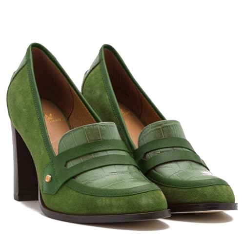 Image of MOOMMO Women Chunky Block Heel Pumps Round Closed Toe Slip On Oxford Loafers Shoes High Heels Snakeskin Work Pump Suede Loafer for Office Ladies Classic Formal Business Professional 4-13 M US