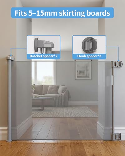 Image of (2 Pack) Retractable Baby Gate for Doorways and Stairs, Mesh Safety Gate for Pet, Indoor & Outdoor Use, One-Hand Operation, Easy Installation, 33.6 inch Tall, Expands to 55 inch Wide(Grey,33.6 inchx55 inch