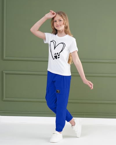 Image of ARTMINE Girls' 2 Piece Outfits Casual Drawstring Jogger Pants and Basic Short Sleeve Top Set, 6-14 Years