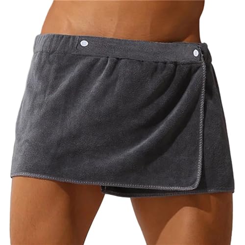 Men Shorts Bathrobe Sleep Bottoms Microfiber Pajamas Nightwear Short Towel Pants Side Split Bathrobe Culottes Soft (Gray, One size)