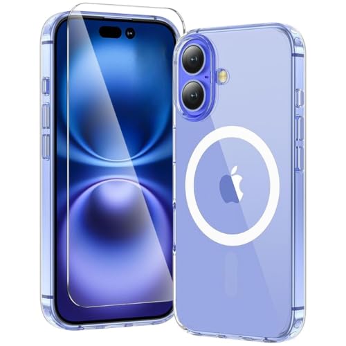 Image of Back Cover Case + Tempered Glass for Apple iPhone 16 Plus | Mag-Safe Compatible | Transparent Mobile Phone Back Cover Case for i Phone 16 Plus | i Phone 16Plus TPU Transparent Case Cover