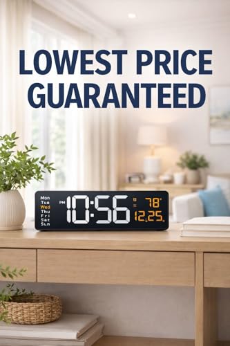 Image of Black Digital Wall Clock with Remote Control, 16.2 Inch Large Display, Temperature Display, Alarm Function, Week Display, Most Gifted for Home and Office