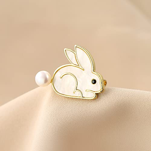 Image of Cute Rabbit Bunny Brooch Pin for Women Girls Animal Simulated Freshwater Pearl Pins Clip Lapel Shawl Backpacks Sweater Dress Jackets Badge Brooches Pins Elegant Jewelry Gifts Easter
