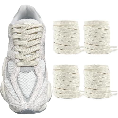 UamGlsob 2 Pairs Flat Shoelaces for New Balance 9060 574 997 998 990 1500 Sneakers 5/16(8mm) Athletic Classic Shoe Laces Replacement Strings (Beige 45/115cm)
