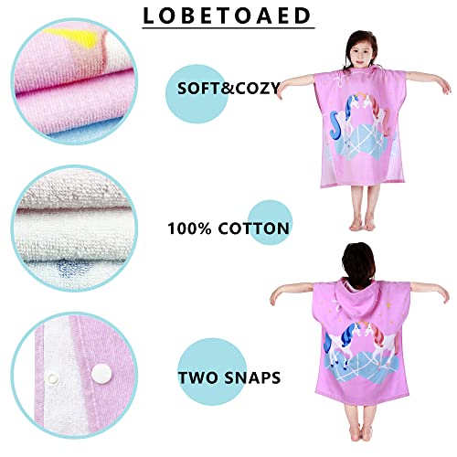 Lobetoaed Kids Hooded Beach Bath Towel, Baby Surf Poncho Changing Robe Toddlers Real Cotton Soft Terry Poncho Wrap For Boy Girl Shower/Beach/Pool 56"X24" Large Wrap Bathrobe,Unicorns Pattern #TOP2