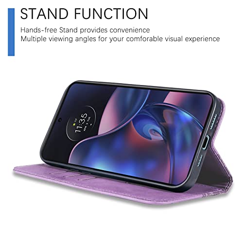 Image of Motorola Edge 2022 Case Wallet Premium PU Leather Flip Folio Case with Card Holder Slot Kickstand Strong Magnetic Protective Phone Cover for Moto Edge 2022- Purple