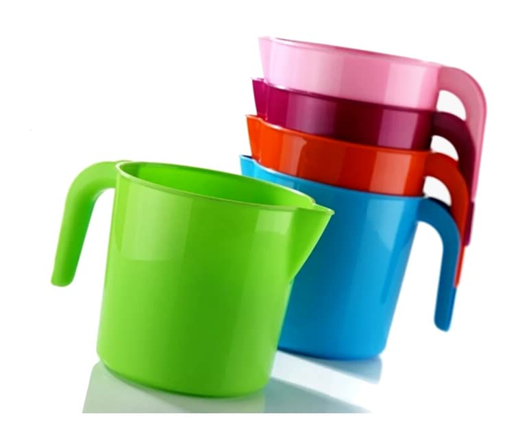 Best House Tonkort Jug with Handle, Plastic Water Mugs for Bathroom Kitchen Use, BPA Free Bathing Mugs, Bathing Water Mugs - 1.5 litres Capacity - Assorted Colors (Pack of 4)