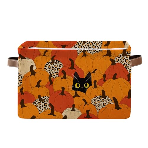 Fall Pumpkin Basket - Pumpkin Storage Bin Collapsible - Thanksgiving Room Decor Gift Basket - Black Cat Baskets Stuffer for Women - Autumn Farm Harvest Baskets for Kids Clothes Gifts Books Toys