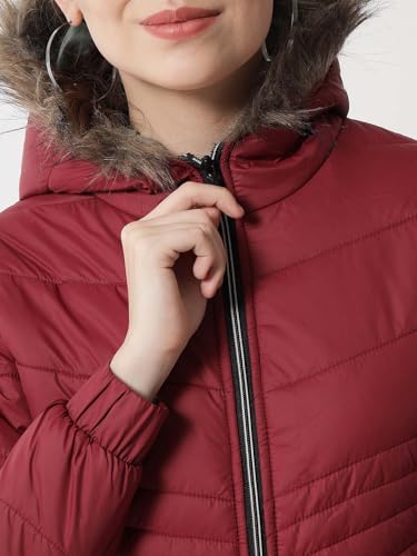 Image of KOTTY Women's Full Sleeve Zipper Fur Hooded Neck Puffer Jacket