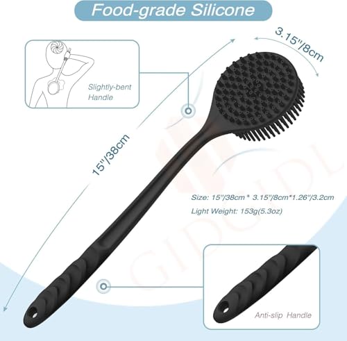 Image of Snika Soft Silicone Back Scrubber Long Handle Bath Brush + Body Scrubber Bath Brush + Scalp Massager for Hair + Face Scrubber Brush, Combination Combo, Super-Exfoliating & Lathering Body Scrubber, Shower Brush | BPA-Free | for Men and Women (With A Free Hook 3-pic)