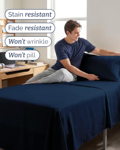 Image of Twin 4 Piece Bed Sheet Set - Comfy, Breathable & Cooling Sheets - Dark Blue