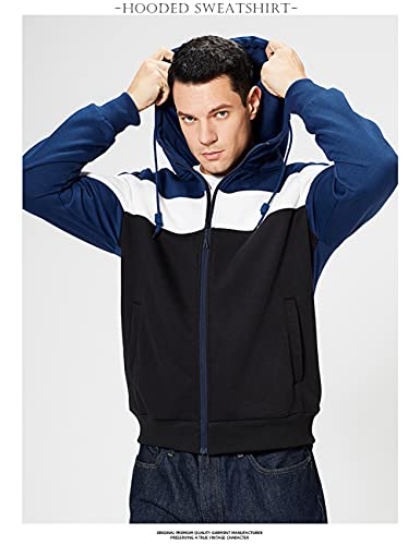 DUOFIER Men's Hoodies Zip Front Sweatshirt Color Blocking Hooded2