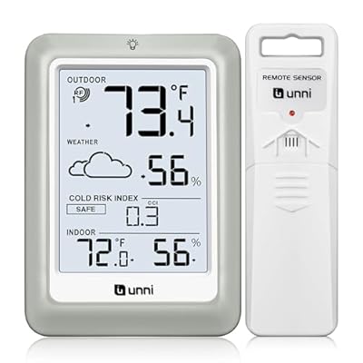 Indoor Outdoor Thermometer Hygrometer Wireless Weather Stations, with 330ft Range Outdoor Sensor and Adjustable Backlight Inside Outside Thermometers (Cold Risk Index)