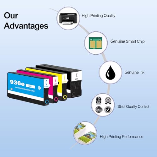 Image of 936 Ink Cartridge Use for OfficeJet 9122e OfficeJet Pro 9110b 9125e 9128e 9130b 9135e OfficeJet Pro Wide Format 9730e Printers (4 Pack)