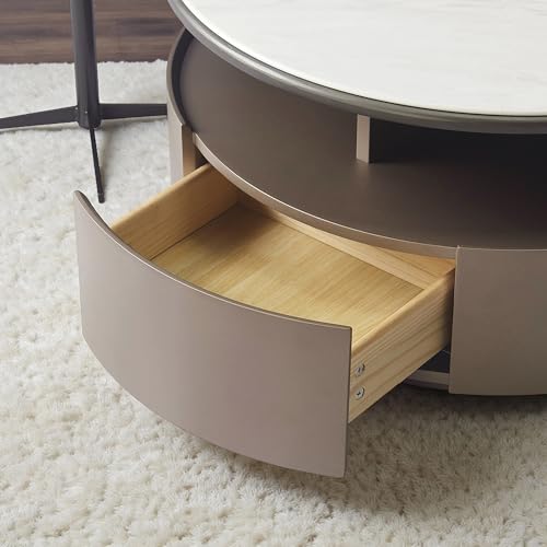 Image of The Attic Aura Marble Coffee Table Set with Storage | Modern Round Table Set with Smart Storage & Seating | Luxury Center Table for Living Room Elegance