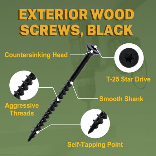 Image of LIONMAX Deck Screws #14 x 8 Inch, 50 PCS, Black Long Wood Screw, Rust Resistant, Exterior Epoxy Coated for Outdoor Decking, Torx /Star Drive Head, T30 Star Bit Included