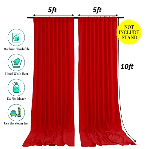 Image of Red Backdrop Curtains 2 Panels 5ft x 10ft Polyester Photo Backdrop Drapes for Wedding Christmas Party Decorations