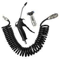 LxsNyvantic Ausblaspistole Set mit 5 m Spiralschlauch, Druckluftpistole schwarz mit 150 mm Edelstahldüse, PPS-Dichtventil, Doppel-Aufhänger & Schnellkupplung, für PC-Gehäuse Auto Möbel Luftreinigung