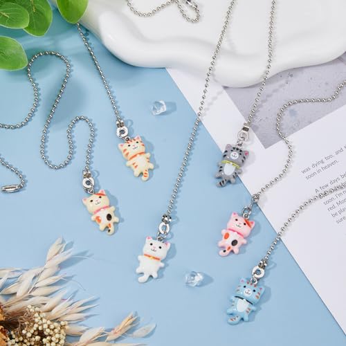Image of DICOSMETIC 6Pcs Light Pull Chain Ceiling Fan Pull Chains Extension Resin Cat Pulls String Extenders Colorful Cat Pulls Chain Pendant with Connector Stainless Steel Ball Chains for Lamp Home Decor