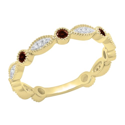 DazzlingRock Collection Anillo de boda para mujer de oro amarillo de 14 quilates redondo y diamante blanco apilable (talla 4,5)