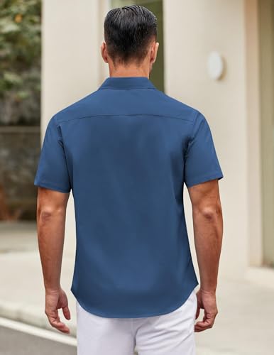 Coofandy Mens Casual Short Sleeve Button Down Slim Fit Dress Shirts Lightweight Athletic Fitted Classic Tops Blue thumb #3