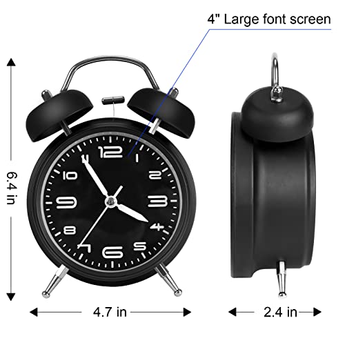 Pxy Loud Alarm Clock For Heavy Sleepers Adults 3D Dial(Battery Include), 4" Alarm Clocks For Bedrooms, Classic Silent Non-Ticking Quartz Twin Bell Alarm Clock For Kids Alarm Clock Battery Operated #TOP4