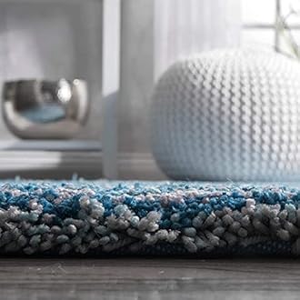 Carpetify Classie Ombre Pattern Shag Area Rectangular Rug, Floor Mat, 5X7 Feet, Sky Blue Mixture