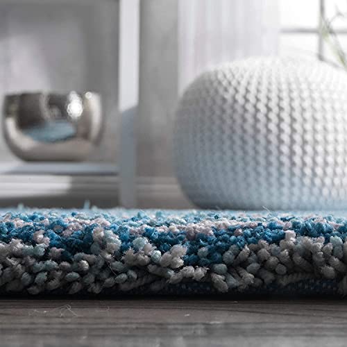 Carpetify Classie Ombre Pattern Shag Area Rectangular Rug, Floor Mat, 5X7 Feet, Sky Blue Mixture