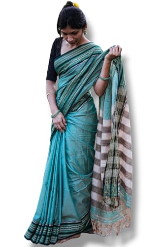 Image of DEVIKA TEXTILES Women Narayanpet Pure Handloom Cotton Saree With Running Blouse Piece (Same As Saree), Blue