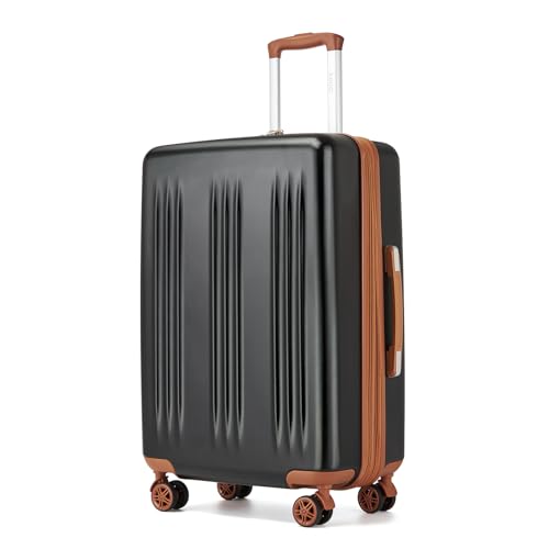 Image of Kono 24 Inch Expandable Checked Luggage Medium Size Suitcase for Travel | Lightweight PC+ABS hardshell suitcase with spinner wheels, TSA lock medium luggage for 4-7 day travel, Black & Brown