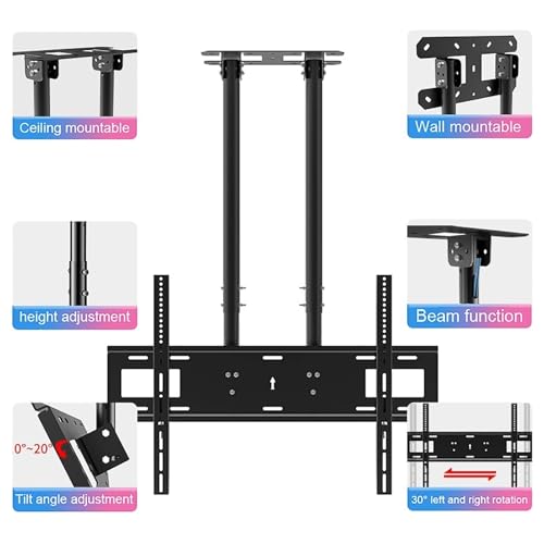 Support TV plafond télescopique ultra robuste supportant jusqu'à 60 kg