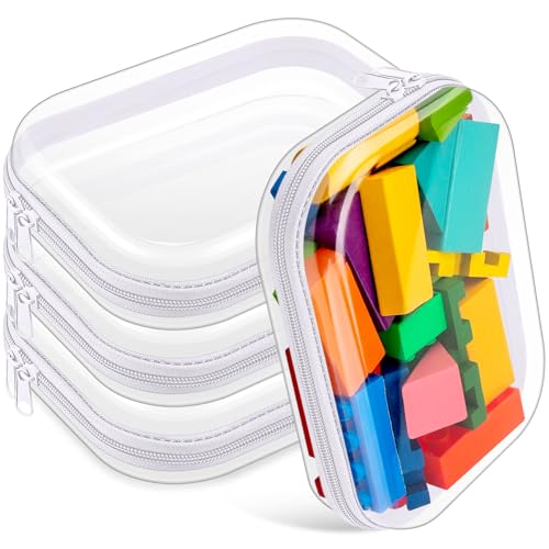 Image of Hoolerry 4 Pcs Hard Clear Zipper Case Makeup Bags Plastic Zipper Pouch Transparent Storage Box Containers for Cosmetics, Snacks, Building Blocks, Puzzles(Clear,7.9 x 5.9 x 2 in,White)