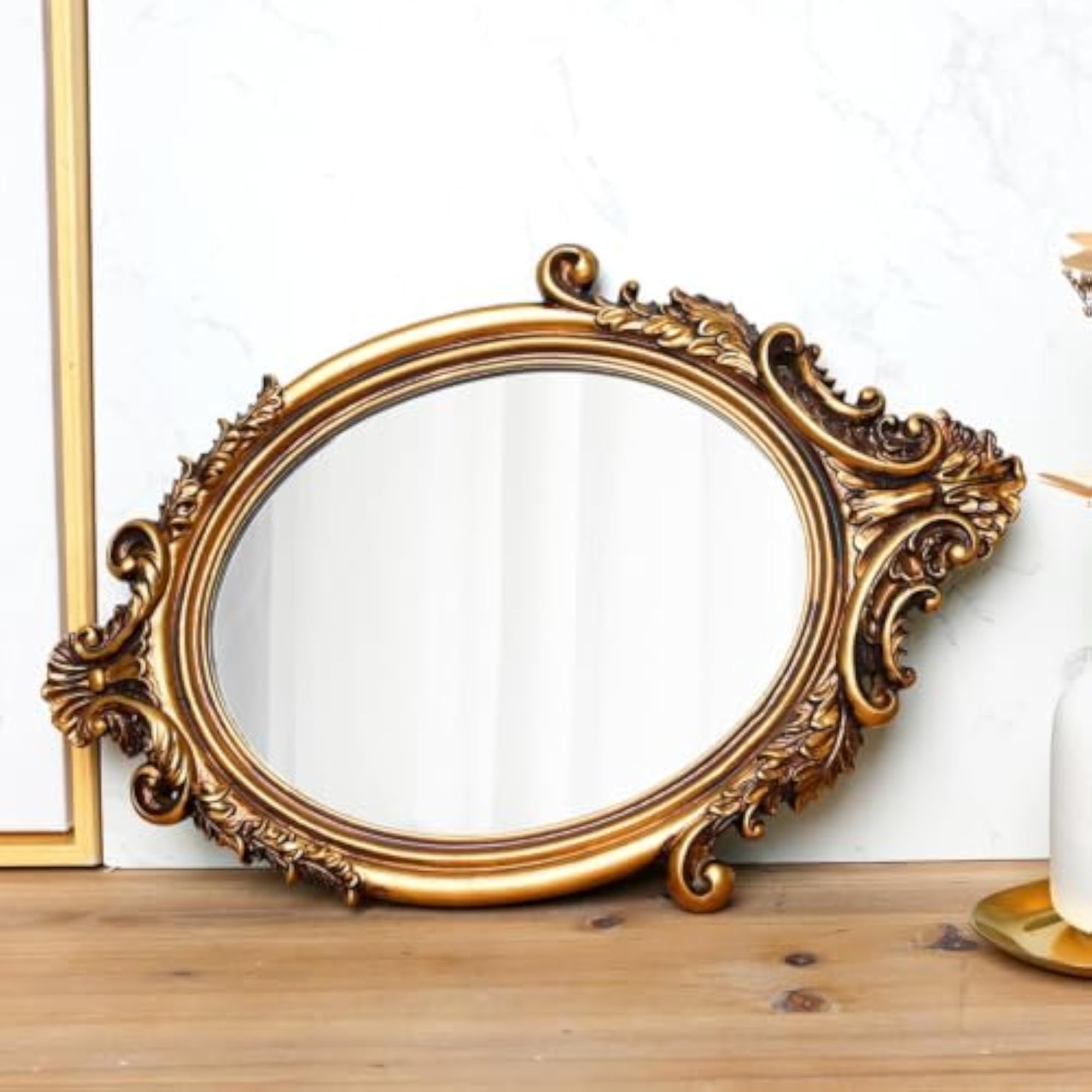 Baroque-Style Oval Mirror with Elegant Gold Frame